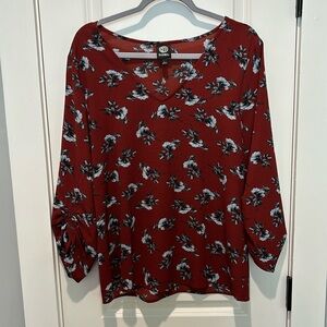Bobeau red with blue flowers blouse